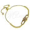 Pulsera Bolo Ajustable 03.362.0010.11 Oro Laminado, Diseño de Angel y Baguette, con Multicolor Zirconia Cubica and Multicolor Micro Pave, Pulido, Tono Dorado (01 MM Thickness, 11 Inches Length)