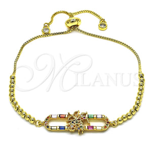 Pulsera Bolo Ajustable 03.362.0010.11 Oro Laminado, Diseño de Angel y Baguette, con Multicolor Zirconia Cubica and Multicolor Micro Pave, Pulido, Tono Dorado (01 MM Thickness, 11 Inches Length)
