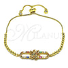Pulsera Bolo Ajustable 03.362.0010.11 Oro Laminado, Diseño de Angel y Baguette, con Multicolor Zirconia Cubica and Multicolor Micro Pave, Pulido, Tono Dorado (01 MM Thickness, 11 Inches Length)