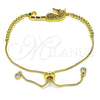 Pulsera Bolo Ajustable 03.362.0011.11 Oro Laminado, Diseño de Baguette, con Multicolor Zirconia Cubica and Multicolor Micro Pave, Pulido, Tono Dorado (01 MM Thickness, 11 Inches Length)
