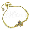 Pulsera Bolo Ajustable 03.362.0012.11 Oro Laminado, Diseño de Baguette, con Multicolor Zirconia Cubica and Multicolor Micro Pave, Pulido, Tono Dorado (01 MM Thickness, 11 Inches Length)