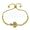 Pulsera Bolo Ajustable 03.362.0012.11 Oro Laminado, Diseño de Baguette, con Multicolor Zirconia Cubica and Multicolor Micro Pave, Pulido, Tono Dorado (01 MM Thickness, 11 Inches Length)