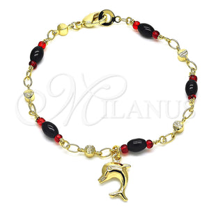 Pulsera de Dije 03.213.0083.07 Oro Laminado, Diseño de Delfín, Pulido, Tono Dorado (04 MM Thickness, 7 Inches Length)