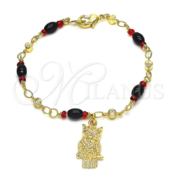 Pulsera de Dije 03.213.0084.07 Oro Laminado, Diseño de Búho, Pulido, Tono Dorado (04 MM Thickness, 7 Inches Length)