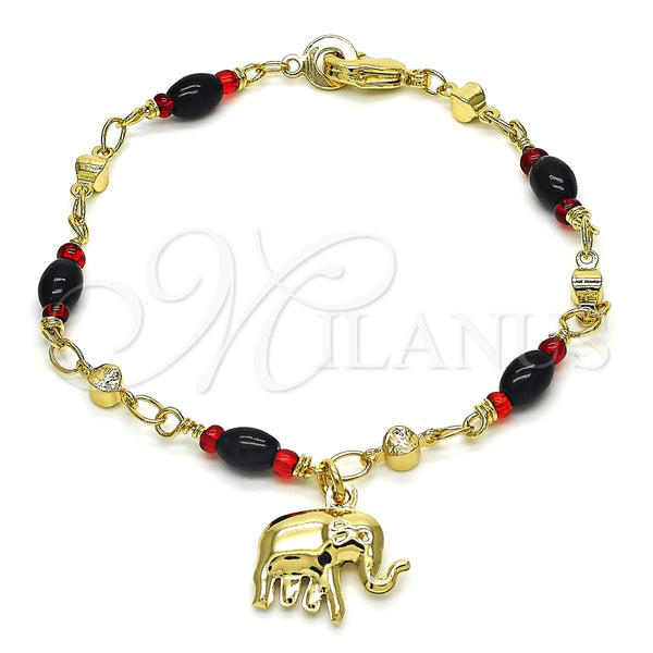 Pulsera de Dije 03.213.0086.07 Oro Laminado, Diseño de Elefante, Pulido, Tono Dorado (04 MM Thickness, 7 Inches Length)