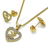 Juego de Arete y Dije de Adulto 10.156.0218 Oro Laminado, Diseño de Corazón y Niñita Pequeña, con Blanca Micro Pave, Pulido, Tono Dorado