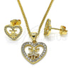 Juego de Arete y Dije de Adulto 10.156.0218 Oro Laminado, Diseño de Corazón y Niñita Pequeña, con Blanca Micro Pave, Pulido, Tono Dorado