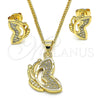 Juego de Arete y Dije de Adulto 10.156.0220 Oro Laminado, Diseño de Mariposa, con Blanca Micro Pave, Pulido, Tono Dorado