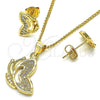 Juego de Arete y Dije de Adulto 10.156.0220 Oro Laminado, Diseño de Mariposa, con Blanca Micro Pave, Pulido, Tono Dorado