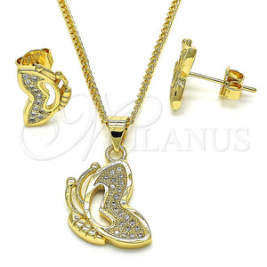 Juego de Arete y Dije de Adulto 10.156.0220 Oro Laminado, Diseño de Mariposa, con Blanca Micro Pave, Pulido, Tono Dorado