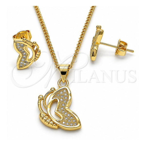Juego de Arete y Dije de Adulto 10.156.0220 Oro Laminado, Diseño de Mariposa, con Blanca Micro Pave, Pulido, Tono Dorado
