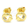 Arete Dormilona 02.156.0322 Oro Laminado, Diseño de Corazón y Mariposa, con Blanca Micro Pave, Pulido, Tono Dorado