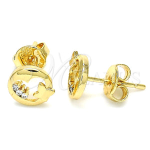 Arete Dormilona 02.156.0322 Oro Laminado, Diseño de Corazón y Mariposa, con Blanca Micro Pave, Pulido, Tono Dorado