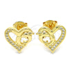 Arete Dormilona 02.156.0324 Oro Laminado, Diseño de Corazón y Delfín, con Blanca Micro Pave, Pulido, Tono Dorado