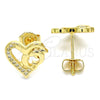 Arete Dormilona 02.156.0324 Oro Laminado, Diseño de Corazón y Delfín, con Blanca Micro Pave, Pulido, Tono Dorado
