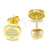 Arete Dormilona 02.156.0325 Oro Laminado, Diseño de Corazón, con Blanca Micro Pave, Pulido, Tono Dorado