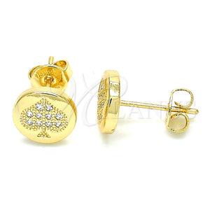 Arete Dormilona 02.156.0325 Oro Laminado, Diseño de Corazón, con Blanca Micro Pave, Pulido, Tono Dorado