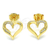 Arete Dormilona 02.156.0326 Oro Laminado, Diseño de Corazón, con Blanca Micro Pave, Pulido, Tono Dorado