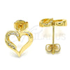Arete Dormilona 02.156.0326 Oro Laminado, Diseño de Corazón, con Blanca Micro Pave, Pulido, Tono Dorado