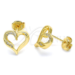 Arete Dormilona 02.156.0326 Oro Laminado, Diseño de Corazón, con Blanca Micro Pave, Pulido, Tono Dorado