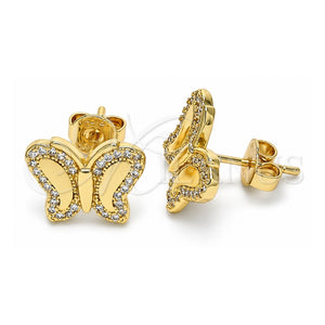 Arete Dormilona 02.156.0328 Oro Laminado, Diseño de Mariposa, con Micro Pave Blanca, Pulido, Tono Dorado