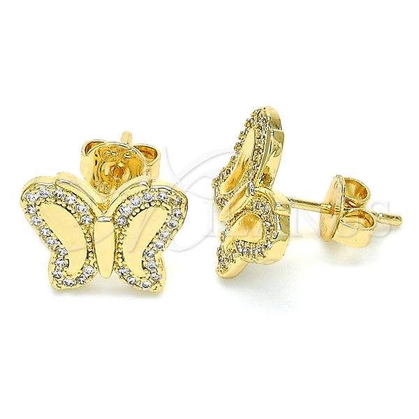 Arete Dormilona 02.156.0328 Oro Laminado, Diseño de Mariposa, con Blanca Micro Pave, Pulido, Tono Dorado