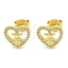 Arete Dormilona 02.156.0331 Oro Laminado, Diseño de Corazón y Niñita Pequeña, con Blanca Micro Pave, Pulido, Tono Dorado