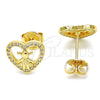 Arete Dormilona 02.156.0331 Oro Laminado, Diseño de Corazón y Niñita Pequeña, con Blanca Micro Pave, Pulido, Tono Dorado