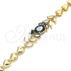 Pulsera Elegante 03.210.0114.07 Oro Laminado, Diseño de Oja y Corazón, con Negro and Blanca Zirconia Cubica, Pulido, Tono Dorado (07 MM Thickness, 7 Inches Length)