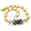 Pulsera Elegante 03.210.0114.07 Oro Laminado, Diseño de Oja y Corazón, con Negro and Blanca Zirconia Cubica, Pulido, Tono Dorado (07 MM Thickness, 7 Inches Length)