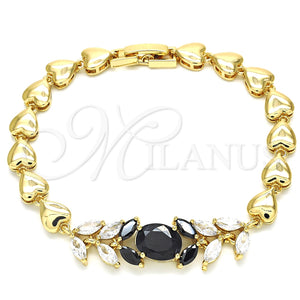 Pulsera Elegante 03.210.0114.07 Oro Laminado, Diseño de Oja y Corazón, con Negro and Blanca Zirconia Cubica, Pulido, Tono Dorado (07 MM Thickness, 7 Inches Length)