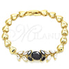 Pulsera Elegante 03.210.0114.07 Oro Laminado, Diseño de Oja y Corazón, con Negro and Blanca Zirconia Cubica, Pulido, Tono Dorado (07 MM Thickness, 7 Inches Length)