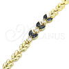 Pulsera Elegante 03.210.0115.07 Oro Laminado, Diseño de Oja, con Negro and Blanca Zirconia Cubica, Pulido, Tono Dorado (07 MM Thickness, 7 Inches Length)