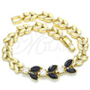 Pulsera Elegante 03.210.0115.07 Oro Laminado, Diseño de Oja, con Negro and Blanca Zirconia Cubica, Pulido, Tono Dorado (07 MM Thickness, 7 Inches Length)