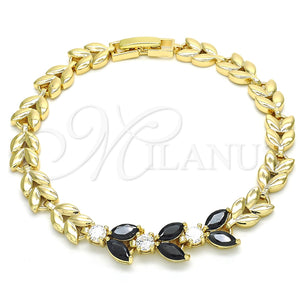 Pulsera Elegante 03.210.0115.07 Oro Laminado, Diseño de Oja, con Negro and Blanca Zirconia Cubica, Pulido, Tono Dorado (07 MM Thickness, 7 Inches Length)