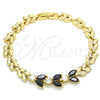 Pulsera Elegante 03.210.0115.07 Oro Laminado, Diseño de Oja, con Negro and Blanca Zirconia Cubica, Pulido, Tono Dorado (07 MM Thickness, 7 Inches Length)