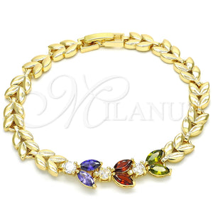 Pulsera Elegante 03.210.0115.1.07 Oro Laminado, Diseño de Oja, con Multicolor Zirconia Cubica, Pulido, Tono Dorado (07 MM Thickness, 7 Inches Length)