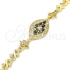 Pulsera Elegante 03.210.0117.08 Oro Laminado, Diseño de Corazón, con Negro and Blanca Zirconia Cubica, Pulido, Tono Dorado (07 MM Thickness, 8 Inches Length)