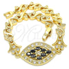 Pulsera Elegante 03.210.0117.08 Oro Laminado, Diseño de Corazón, con Negro and Blanca Zirconia Cubica, Pulido, Tono Dorado (07 MM Thickness, 8 Inches Length)