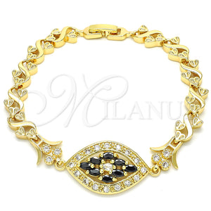 Pulsera Elegante 03.210.0117.08 Oro Laminado, Diseño de Corazón, con Negro and Blanca Zirconia Cubica, Pulido, Tono Dorado (07 MM Thickness, 8 Inches Length)