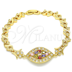 Pulsera Elegante 03.210.0117.1.08 Oro Laminado, Diseño de Corazón, con Multicolor Zirconia Cubica, Pulido, Tono Dorado (07 MM Thickness, 8 Inches Length)