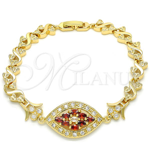 Pulsera Elegante 03.210.0117.2.08 Oro Laminado, Diseño de Corazón, con Granate and Blanca Zirconia Cubica, Pulido, Tono Dorado (07 MM Thickness, 8 Inches Length)