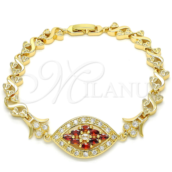 Pulsera Elegante 03.210.0117.2.08 Oro Laminado, Diseño de Corazón, con Granate and Blanca Zirconia Cubica, Pulido, Tono Dorado (07 MM Thickness, 8 Inches Length)