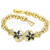 Pulsera Elegante 03.210.0118.08 Oro Laminado, Diseño de Flor y Mariposa, con Negro and Blanca Zirconia Cubica, Pulido, Tono Dorado (08 MM Thickness, 8 Inches Length)