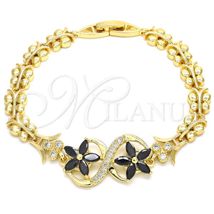 Pulsera Elegante 03.210.0118.08 Oro Laminado, Diseño de Flor y Mariposa, con Negro and Blanca Zirconia Cubica, Pulido, Tono Dorado (08 MM Thickness, 8 Inches Length)