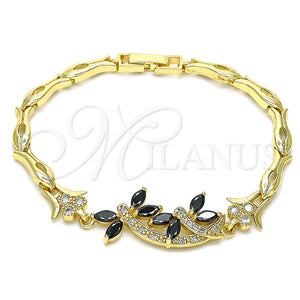 Pulsera Elegante 03.210.0119.07 Oro Laminado, Diseño de Libélula y Pescado, con Negro Zirconia Cubica and Blanca Micro Pave, Pulido, Tono Dorado (05 MM Thickness, 7 Inches Length)