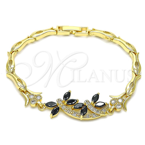 Pulsera Elegante 03.210.0119.07 Oro Laminado, Diseño de Libélula y Pescado, con Negro Zirconia Cubica and Blanca Micro Pave, Pulido, Tono Dorado (05 MM Thickness, 7 Inches Length)