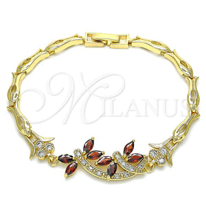 Pulsera Elegante 03.210.0119.2.07 Oro Laminado, Diseño de Libélula y Pescado, con Granate Zirconia Cubica and Blanca Micro Pave, Pulido, Tono Dorado (05 MM Thickness, 7 Inches Length)