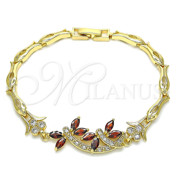 Pulsera Elegante 03.210.0119.2.07 Oro Laminado, Diseño de Libélula y Pescado, con Granate Zirconia Cubica and Blanca Micro Pave, Pulido, Tono Dorado (05 MM Thickness, 7 Inches Length)