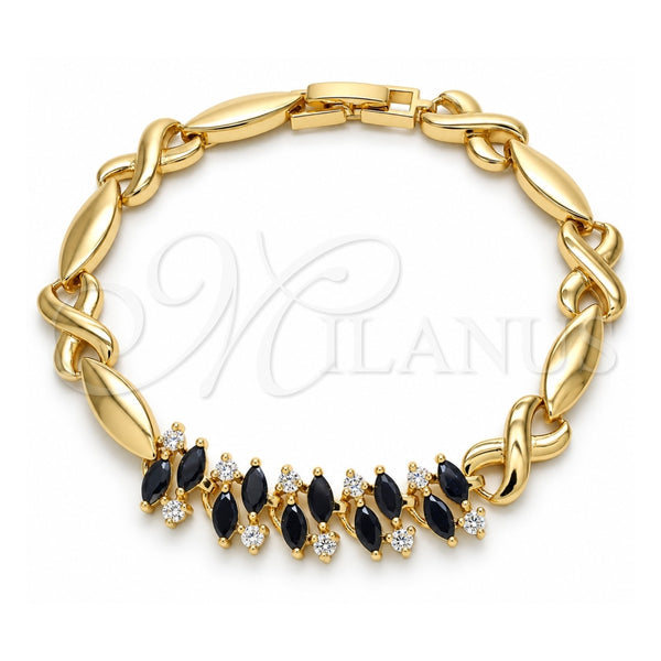 Pulsera Elegante 03.210.0120.07 Oro Laminado, Diseño de Besos y Abrazos, con Zirconia Cubica Negro, Pulido, Tono Dorado (Grosor 08 MM, 7 Pulgadas de Largo)